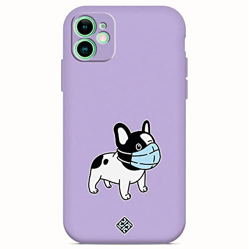 Movilshop Custodia in silicone morbido [ iPhone 11 ] Lilla [Cane con maschera ] Custodia liquida case antiurto