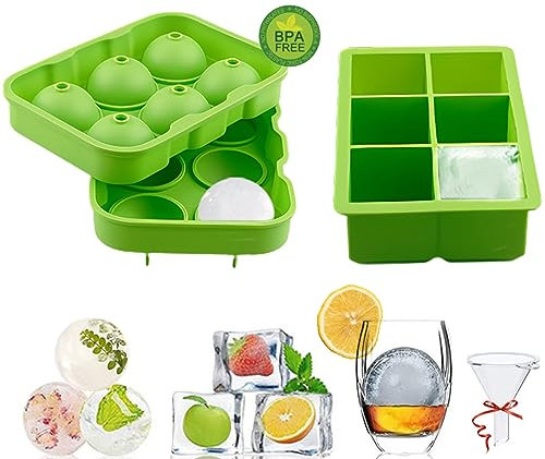 ALDEBRAN® Ice Cube Tray Set of 2 - Chill Whisky, Gin & Drinks Longer - Less Dilution with Giant Ice Balls & Squares - Easy Release Silicone Large Ice Cube Moulds - Stackable Lids for Fresh Ice