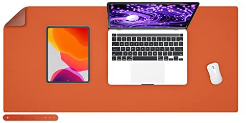 Wolaile Sous-main de bureau en cuir synthétique, imperméable, orange, pour femme, grand tapis de souris antidérapant pour écriture, 91,4 x 43,2 cm