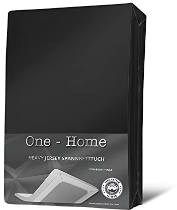 one-home Jersey Spannbettlaken Spannbetttuch weiche Heavy Baumwolle mit Rundumgummizug, Farbe:Schwarz, Größe:180 x 200 cm - 200x200 cm