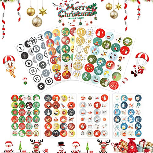 Adventskalender Aufkleber,10 x 24 STK,Geschenkaufkleber(Zahlen 1-24),Runde Weihnachtskalender Zahlenaufkleber,Kalender zum selber basteln für Weihnachten,Adventskalenderzahlen Etiketten selbstklebend