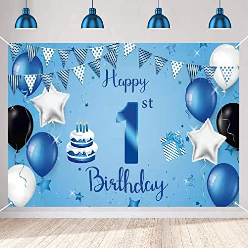1. Geburtstag Banner 1 Geburtstag Deko Blau Party Dekoration Junge, Stoff Schild Poster 1. Jahrestag Party Geburtstagsbanner Tischschmuck Plakat