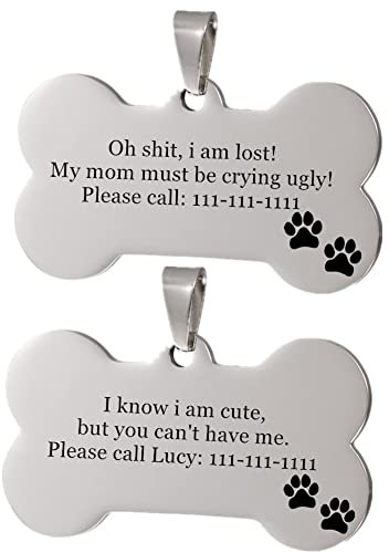 ForeverWill 2er Pack Edelstahl Poliert Personalisierbar Anpassbar Katze Hund Haustier Name Halsband Medaille, Haustier Identität Namensschild Medaillon Anhänger für Haustiere, mit Schlüsselanhänger