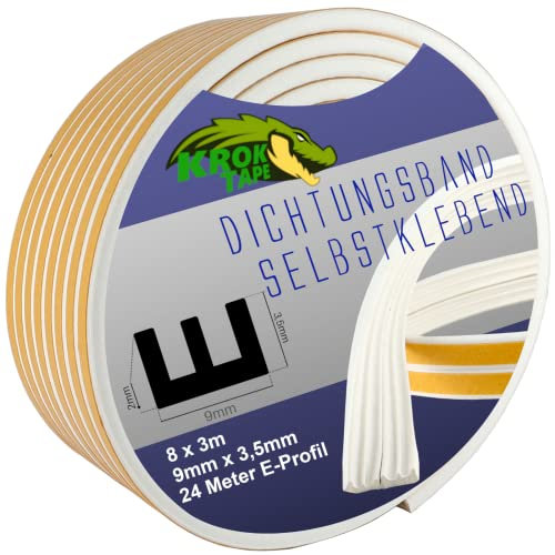 KrokTape Dichtungsband Selbstklebend für Türen und Fenster Tür Dichtung Fensterdichtung Gummidichtung für Windschutz Schalldämmung E-Profil Weiß