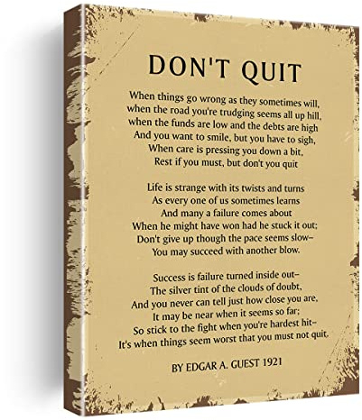GOLSOO Inspirierende Leinwand-Wandkunst, Dekoration Don't Quit, Gedicht, Retro-Erfolg, Motivierendes Bild für Zuhause, Büro, Schlafzimmer, 30,5 x 38,1 cm