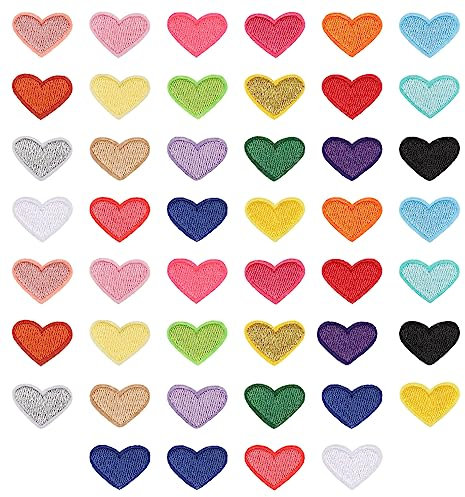 44 Stück Patches zum Aufbügeln, Flicken zum Aufbügeln, Patches Klett, Aufnäher zum Aufbügeln, Bestickte Aufnäher, Bügelbilder für Hut, Jeans, Jacken Rucksäcke, DIY-Zubehör, Herz Muster