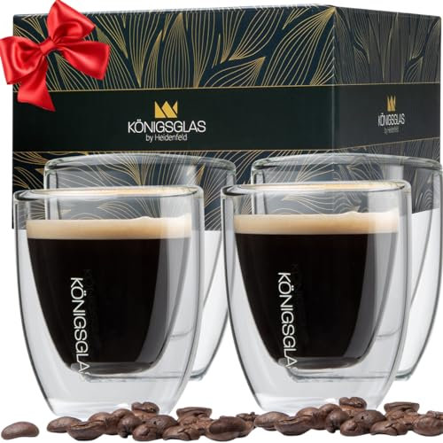 heidenfeld Original Königsglas Espresso Gläser Set (4x 80 ml) - Cappuccino Tassen - Doppelwandige Gläser aus Borosilikatglas - Teegläser Set - Hochwertige Thermogläser - Trinkgläser