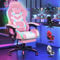 ELFORDSON Gaming Chair with RGB LED Light, 8-Point Massage Computer Office Chair with Lumbar Support Footrest 82cm High Back 150° Recliner, Pink & White