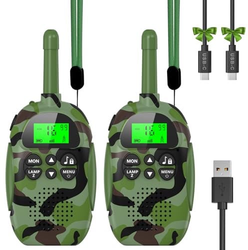 Ushining Walkie Talkie Recargable Niños, Walkie Talkies con Función VOX LCD Retroiluminado Linterna Larga Distancia 3KM, Walkie Talkies para Acampar Aventuras al Aire Libre