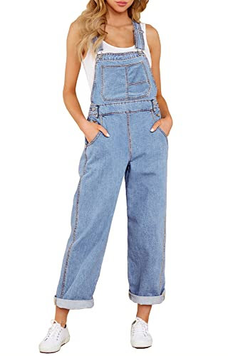 Roskiky Salopette da donna in jeans Loose Fit Denim Bib Baggy Tuta Straight Wide Leg Stretch Jean Pantaloni alla moda, Celeste., S