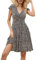 Zeagoo Womens V Neck Dresses Casual Short Sleeve Wrap Dress Summer A Line Beach Dresses Floral Mini Sundress Black White Leaves S