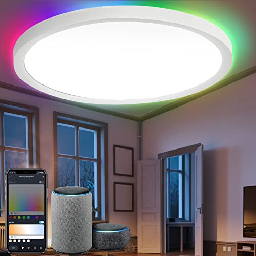 Ikodm 2x 24W 2040LM Alexa Lampe Deckenlampe Deckenleuchte Smart Dimmbar Kompatibel mit Alexa & Google 2700K-6500K, Farbwechsel Flach Schlafzimmer Lampe, IP44 für Kinderzimmer Badezimmer