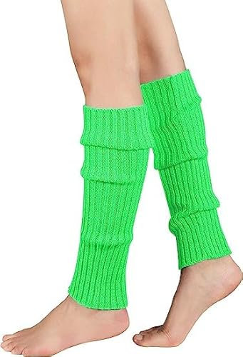 Durio Stulpen Damen Extra Warm Beinwärmer Winter Strick Häkelarbeit Legwarmers Verdicken Stricken Beinstulpen Damen Neon aerobic outfit 80er Ballett Yoga Stulpen Grün Einheitsgröße
