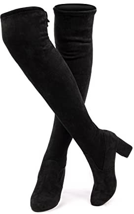 Stivali da Donna sopra al Ginocchio Stivali Alti Stivali Invernali Camoscio Calda Stivali Lunghi Moda Tacco A Blocco Nero EU 42
