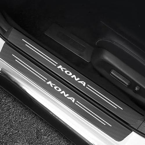 RIDGOEL 4 Stück Kohlefaser Auto Einstiegsleisten, für Hyundai Kona Automobile Türschweller Aufkleber Accessoires Auto Tür Schritt Platte Schutz Abdeckung Lackschutzfolie B