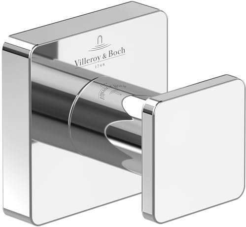 Villeroy & Boch Elements - Striking Handtuchhaken, Handtuchhalter für Wandmontage, Wandhaken aus Messing, Zubehör Bad, Badhaken eckig, 45 x 44 x 45 mm, Chrom