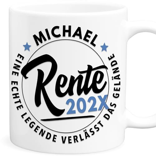 Rentner Tasse personalisiertes Renteneintritt Geschenk zur Rente Rentnerin Eine Legende verlässt das Gelände Abschiedsgeschenk Kollege Abschied Kollegin Kaffeetasse aus Keramik (Blau)