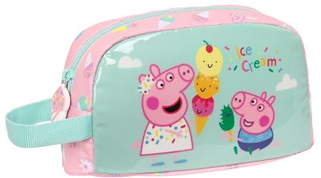 PEPPA PIG ICE CREAM - Porta Desayunos Térmico, Termo, Portatodo, Calidad y Máxima Resistencia, Porta Comida, Recreo, 21.5x6.5x12 cm, Color Rosa Claro/Verde Menta