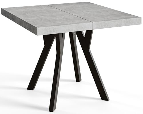 Quadratischer Esszimmertisch RICO, ausziehbarer Tisch, Größe: 100-200X100X77 cm, Wohnzimmertisch Farbe: Graphit, mit Holzbeinen in Farbe Schwarz