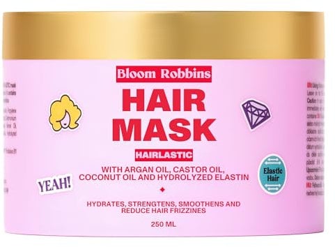 Haar Elastizität Haarmaske mit Rizinusöl - Bloom Robbins Hairlastic- Sofort-Effekt - Haarkur mit hydrolysiertem Elastin, Kokosöl, Arganöl - Haarpflege 250ml - Intensive Feuchtigkeitsmaske - Haar Glanz