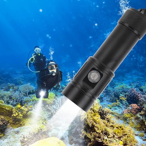 Linterna de Buceo 5000LM, IPX8 Impermeable, 4 Modos, Sumergible, Luz Blanca, Antorcha de Buceo, Snorkel, Linterna LED para Actividades Subacuáticas