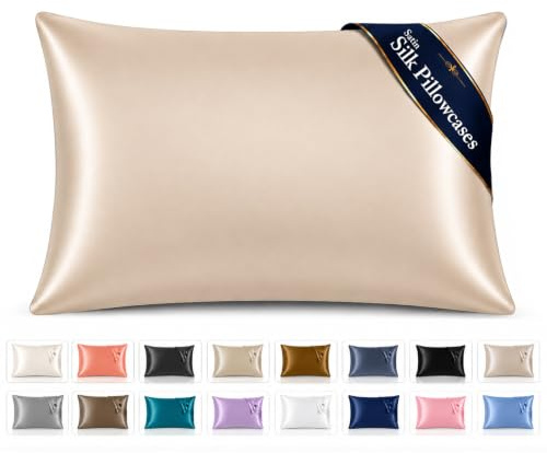 Pamposh Satin Silk Pillowcases For Hair And Skin 4 Pack Standard Size with Envelope Closure (Beige, 4 Pcs Pillowcases (50 x 75 cm))