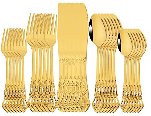 LIKECRAFT Set di Posate Occidentali da 30 Pezzi Royal Rose Gold Set di stoviglie Coltello da Cucina in Acciaio Inossidabile Cucchiaio Forchetta Posate Set da tavola per la casa