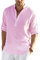 COOFANDY Men's Linen Cotton Shirts Long Sleeve Regular Fit Casual Henley Lightweight Summer Beach Shirts A-Pink
