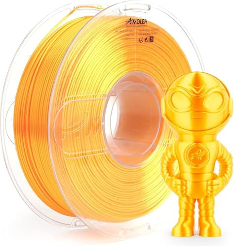 AMOLEN Silk PLA 3D Drucker Filament, Glänzende Silk Gold PLA Filament 1.75mm, Hochgeschwindigkeits 3D Druck PLA Filament für Meisten 3D Drucker, 1kg Spule(2.2lbs)
