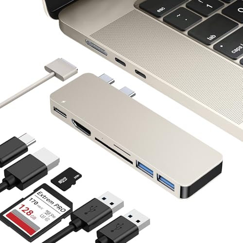 iMounts USB-c hub geschikt voor MacBook Air/Pro, HDMI, Thunderbolt, USB3.0, SD-Reader voor MacBook Air M2/M3/M4, HDMI (Starlight, sterrenlicht)