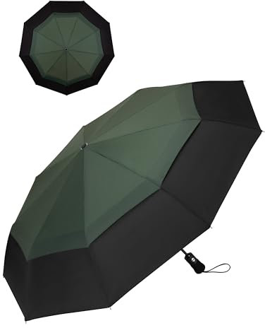 Chakipee Parapluie Pliant Compact - Parapluies Vert de Voyage Portables, Parapluie Homme Automatique Resistant Vent, 9 Sections, Auvent à Double Ventilation Tissu 210T, Portée 102 cm