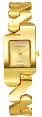 JewelryWe Paar Uhren Rechteckig Partneruhren Analog Quarz Pärchen Armbanduhr Freundschaftsuhr Herren Damen Lässige Uhr mit Zick Zack Metallarmband und Eckigem Zifferblatt Gold/Silber