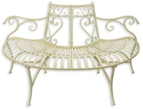 Casa Padrino Jugendstil Baumbank Weiß 146 x 75,5 x H. 81,7 cm - Halbrunde Metall Gartenbank