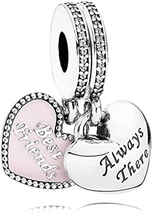 Wedanor Charmes Best Friend Dangle Charm pour Bracelets - Charms de Perles ajourées en Argent Sterling 925, charmes de Coeur d'amour pour Bracelets et Colliers pour Femmes