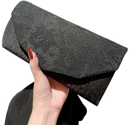YUEZHAN Abendtasche Damen Clutch Stilvolle Spitze Muster Abend Clutch Bankett Geldbörse Für Damen Elegante Umschlag Handtasche Hochzeit Prom Party Kette Schulter Umhängetasche Schwarz