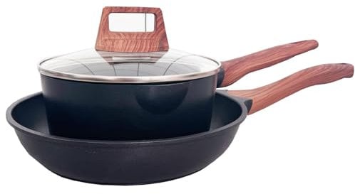 3-Piece Granite Non-Stick Cookware Set - 9.5 Frying Pan, Skillet, 7 Sauce Pan with Lid - PFOA Free