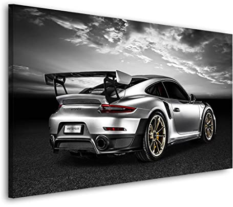 Kunstgestalten24 Leinwandbild Auto GT2 RS Sunset Wandbild Kunstdruck Wohnzimmer Deko Sportwagen Auto Bild Büro Dekoration Wanddeko Leinwand Kunstdruck Wohnzimmerbilder Modern
