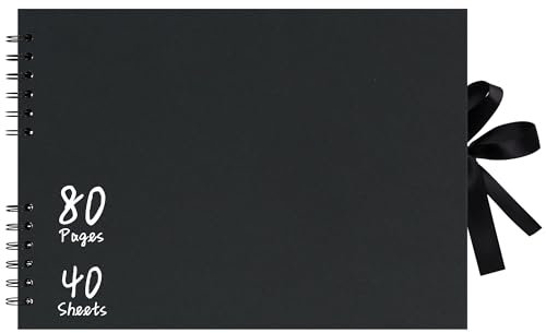 Vienrose 29x21,5 cm Scrapbook Fotoalbum zum Selbstgestalten, DIY Fotoalbum mit 80 Seiten Schwarzem Kraftpapier, Fotobuch zum Einkleben, Album für Paare, Babys, Hochzeiten und Familie, Schwarz