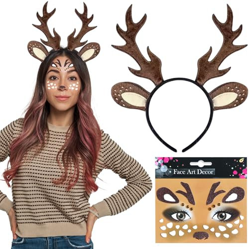 Reh Haarreif Damen Kinder Karneval Geweih Haarreif Tattoo Rentier Haarreif Reh Geweih Haarreif Damen Mädchen Hirschgeweih Bambi Haarreif Damen Reh Ohren Hörner Kopfschmuck Reh Kostüm Damen Haarreif