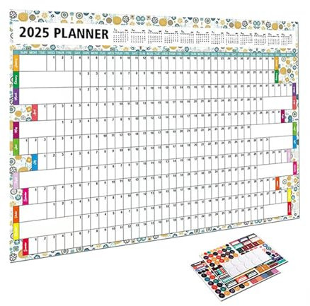 Jahresplaner 2025, A1 Wandkalender, laminierter Wandplaner, trocken abwischbarer Kalender, großer Jahresplaner, geräumiges Format A1, inklusive Aufklebern, 12-Monats-Layout für Schüler, Familie,