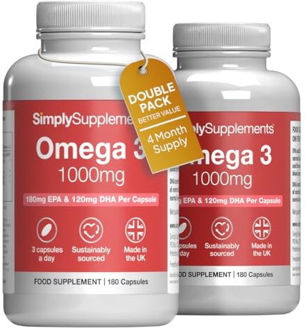 Pure Omega 3 1000mg | 360 Capsules | 540mg EPA & 360mg DHA per Serving | EPA & DHA support normal heart function | DHA supports normal brain function and vision | UK made