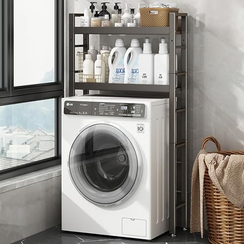 Lavatrice Scaffale,Supporto Lavatrice Asciugatrice Scaffale Lavatrice,Scaffale Sopra Lavatrice,Mobili Lavanderia,Colonna Lavatrice Asciugatrice,Mobile Asciugatrice,Per Bagno, Lavanderia(Gray,59.8in/15