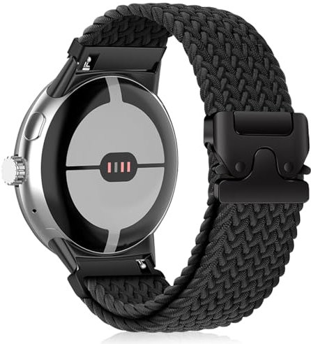 HinZann Geflochtenes Armband für Google Pixel Watch 3 45mm, Weiches Elastisches Ersatzband, Fallschirmverschluss Uhrenarmband, Nylon Sport Loop für Google Pixel Watch 3 45mm - Schwarz