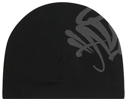 Syna World New Season Quality Skully Cap, Central CEE Beanie Running Hat - Black & Grey - synaworld