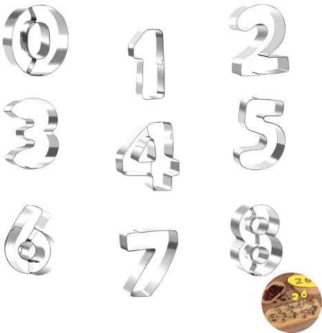 9 Pcs Number Cookie Cutters, Number 0 1 2 3 4 5 6 7 8 Cookie Cutters, Stainless Steel Reusable Baking Tool, for Birthday Homemaking Biscuits, Cookie, Dough