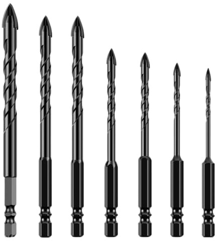 7Pcs 4-Edge Cross Drill Bit Set Tungsten Steel Masonry Drill Bit Set 3/4/5/6/8/10/12mm