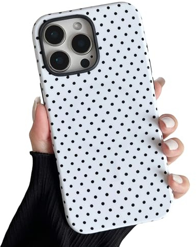 ZTOFERA for iPhone 15 Pro Magnetic Case, Cute Polka Dot Aesthetics Design Phone Case Soft TPU Slim Shockproof Stylish Protection Cover for Girls Women - White
