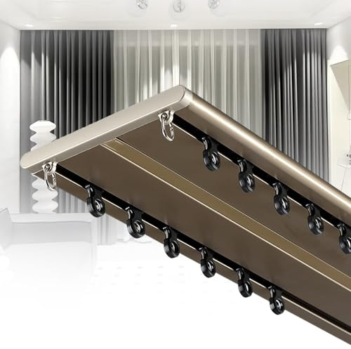 Vorhangschiene 2-Läufige Ultra Dünn Doppelreihige Gardinenschiene Aus Aluminium Gardinenleisten Für Wohnzimmer Schlafzimmer Vorhänge Decken-Montage(Champagne color,120cm)