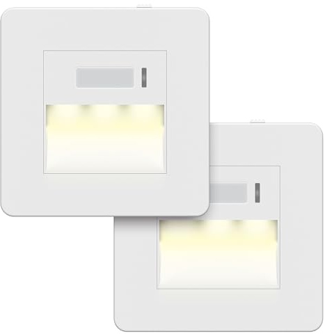 LIDER Full Guide Light with PIR Motion Sensor, No Earth, White | In-Wall Auto Night Light, Neutral Required, Adjustable Brightness & Time Delay, Glossy, 2-Pack, Not Plug-In, UKCA Certified