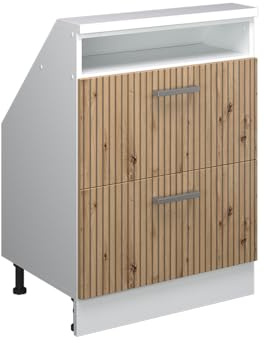 Vicco Küchenschrank für Dachschrägen R-Line, Artisan-Eiche, 60 cm | 2 Schubladen · Tiefe 46 cm · Höhenverstellbare Füße · ✓ Leichter Zugriff · ✓ Frei kombinierbar